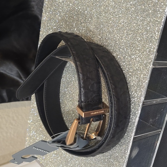 All Saints Snake Embossed Leather Belt - Black